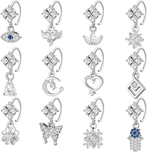 Henoyso 12 Pcs Dangle Nose Rings Hoops Heart Butterfly Cartilage Earring Cute Nose Rings Dangling Nose Piercing Jewelry for Women Adult 20G in Saudi Arabia