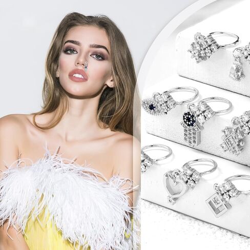 Henoyso 12 Pcs Dangle Nose Rings Hoops Heart Butterfly Cartilage Earring Cute Nose Rings Dangling Nose Piercing Jewelry for Women Adult 20G in Saudi Arabia
