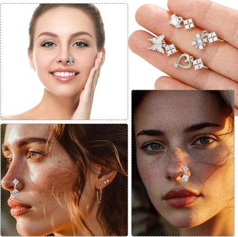 Henoyso 12 Pcs Dangle Nose Rings Hoops Heart Butterfly Cartilage Earring Cute Nose Rings Dangling Nose Piercing Jewelry for Women Adult 20G in Saudi Arabia