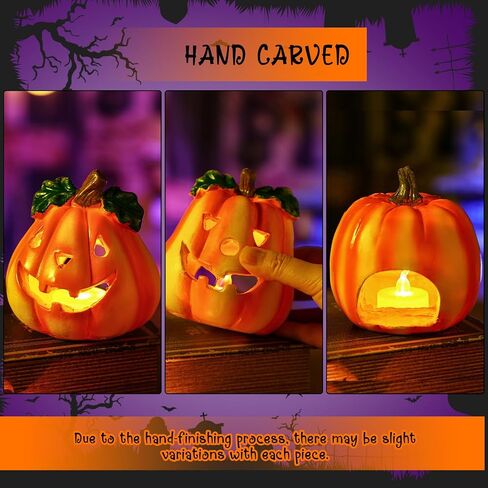 Pumpkin Tea Light Holder 3 Pumpkin Candle Holders with 3 Tea Lights Resin Pumpkin Decorations Tabletop Indoor Halloween Decorations for Party Holiday in Saudi Arabia