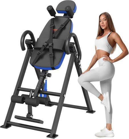 VEVOR Inversion Table, 300lbs Capacity Heavy Duty Inversion Table, Decompression Back Stretcher Machine, Strength Training Equipment with Headrest, Ankle Lock, Adjustable Protective Belt in Saudi Arabia