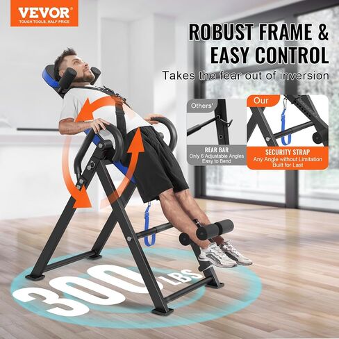 VEVOR Inversion Table, 300lbs Capacity Heavy Duty Inversion Table, Decompression Back Stretcher Machine, Strength Training Equipment with Headrest, Ankle Lock, Adjustable Protective Belt in Saudi Arabia