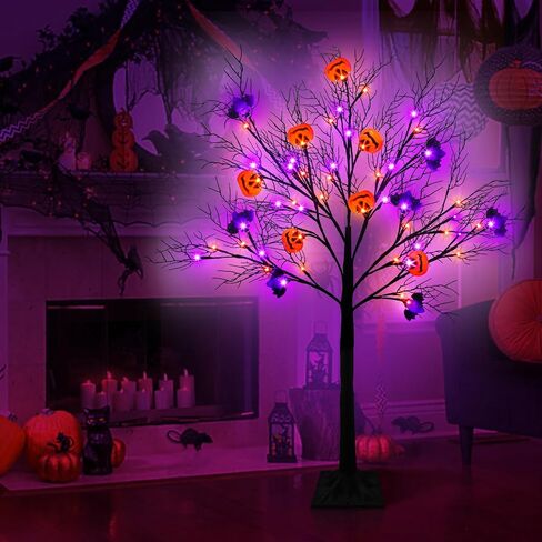 4FT 4th of July Decoration, Lighted Patriotic Tree with 48 LED Red White Blue Star Lights Artificial Birch Tree for Indoor Party Flag Day Independence Day Decor in Kuwait