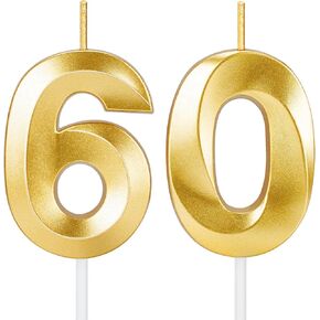 60th Birthday Candles for Cake,Gold Number Candles for Happy Birthday Cake Toppers,Birthday Decorations for Women Men Party Anniversary Wedding