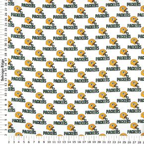 NFL Green Bay Packers Cotton Fabric, White & Gold - Sold By the Yard