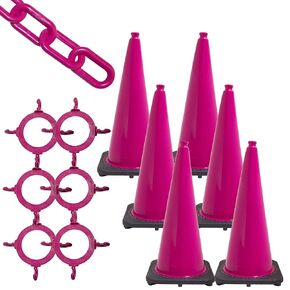 Mr. Chain Traffic Cone and Chain Kit, Safety Pink, 28-Inch Height (93225-6A)
