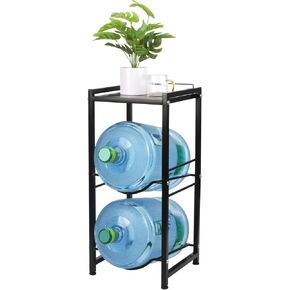 5 Gallon Water Jug Holder with Top Storage Shelve, 3 Tier Detachable Water Bottle Holder Water Cooler Jug Storage Rack, Heavy Duty Water Jug Stand Organizer for Kitchen Home Office, Black