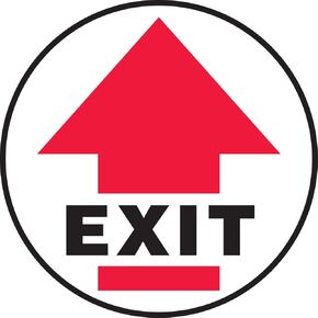 لافتة أرضية مستديرة من الفينيل لاصقة قابلة للانزلاق MFS1708 من Accuform، Legend"EXIT (Arrow)"، قطر 8 بوصة، أحمر/أسود على أبيض