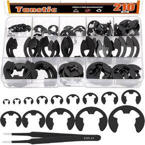 Tanstic 210Pcs 14 Sizes E-Clip External Retaining Ring E Clip Assortment Stainless Steel E-Clip for Bearings, Gears, Shafts(M1.5 M2 M2.5 M3 M3.5 M4 M5 M6 M7 M8 M9 M10 M12 M15)