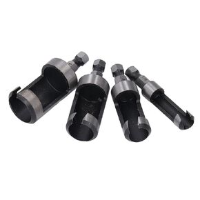 RiToEasysports Wood Dowel Drill Set 6.35mm Shaft Wood Plug Cutter 1/4 3/8 1/2 5/8 Inch Outer Diameter 1/4 Inch Hex Shaft Cork Cork Drill Bit Set for Woodworking 4 Pieces, RiToEasysportstzqnchk4is