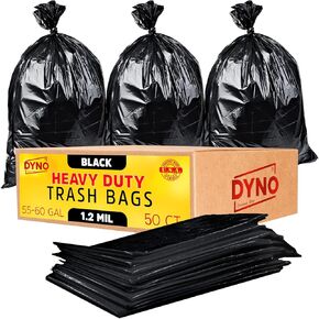 55-60 Gallon Trash Bags Heavy Duty 1.2 Mil Black - 50 Count Large Trash Bags - Individually Folded - Industrial Trash Bags – 38W x 58L
