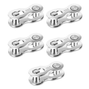 Molain 5 Pairs Bicycle Missing Link for 10 Speed Chain, Silver, Reusable Bike Chain Master Link for Road Mountain Racing Cycling