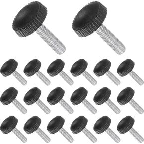 Thumb Screw Knurled Knobs, M4 x 20mm Male Thread, Black Round Head Clamping Screw Threaded Stud Hand Knobs Grip, (Applications: for Machinery Lathes), 20-Pieces