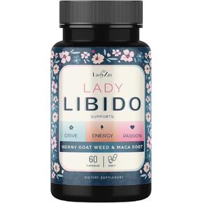 Lady Libido Mood Desire & Energy Pills with Hornygoatweed & Maca Root | Female Libido Booster for Women | Natural Supplement to Increase Drive & Passion, Relieve Stress & Boost Enjoyment - 60 Capsules
