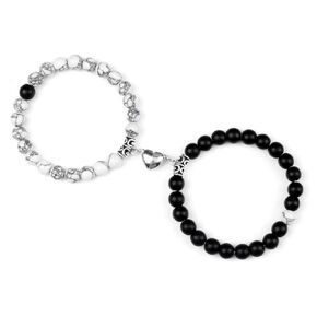 2 PCS Magnetic Couples Bracelets for Women Men,Natural Stone Stone Beads Bracelet His and Hers Relationship Bracelet for Boyfriend Girlfriend Valentines Day Gifts (White + Black)