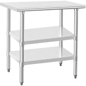 HARDURA Stainless Steel Prep & Work Table 24 x 36 Inches NSF Heavy Duty Commercial with Two Undershelves, Galvanized Legs for Commercial Food Prep