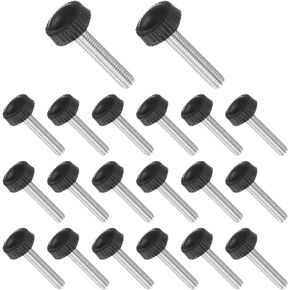 Thumb Screw Knurled Knobs, M5 x 30mm Male Thread, Black Round Head Clamping Screw Threaded Stud Hand Knobs Grip, (Applications: for Machinery Lathes), 20-Pieces