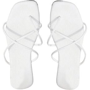 GORGLITTER Women's Cross Strappy Flat Sandals PU Leather Cute Dressy Open Toe Slip on Slide Sandals
