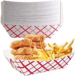2lb Paper Food Trays/Red and White Plaid Design-4.5" x 2.75" -Pack of 50ct