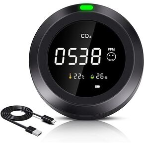 Indoor Air Quality Monitor Test CO2, Temperature & Humidity, Easy Calibration Carbon Dioxide Monitor, CO2 Meter with Real-Time Readings for School, Homes, car, Travel