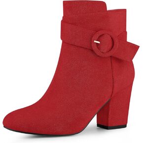 Perphy Round Toe Side Zip Buckle Chunky Heel Ankle Boots For Women