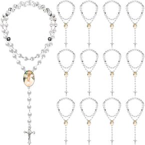 Kigeli Sublimation Blanks Necklace Rosary Beads Necklace Sublimation Rosaries Prayer Beads Necklace Heat Transfer Blank Photo Necklaces for Baptism Women Catholic Gifts DIY Jewelry Making