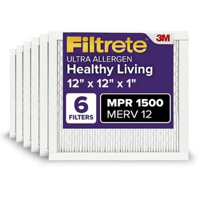 Filtrete 16x30x1 AC Furnace Air Filter, MERV 12, MPR 1500, CERTIFIED asthma & allergy friendly, 3 Month Pleated 1-Inch Electrostatic Air Cleaning Filter, 6-Pack (Actual Size 15.81x29.81x0.78 in)