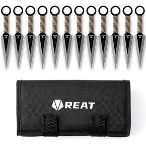 منتجات رمي ​​REAT - 12 قطعة، 6.5 بوصة من الفولاذ المقاوم للصدأ 440 مع مقبض ملفوف بالحبل، تتضمن حقيبة حمل من النايلون للتخزين الآمن للمنافسة والتدريب والترفيه in Kuwait