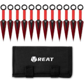 REAT Throwing Products - 12 Piece,6.5" 440 Stainless Steel with Cord-Wrapped Handle, Includes Nylon Carrying Case for Safe Storage for Competition, Training and Recreation