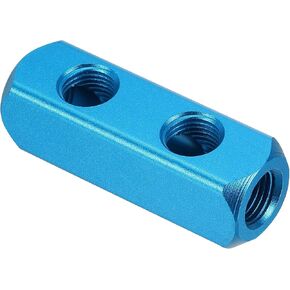 PATIKIL 2 Way 5 Port Air Manifold, G1/4 Inch Aluminum Air Hose Inline Manifold Block Splitter Pneumatic Air Hose Fitting, Blue