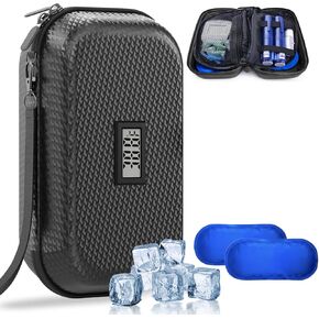 Insulin Cooler Travel Case TSA Approved Refrigerated Medicine Cooler for Travel w/Thermometer Temperature Display Diabetic Travel Case Bag w/2 Reusable Ice Packs for Daily Life Trip