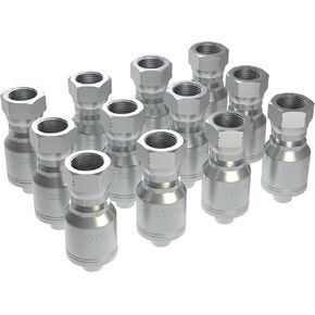 12PCS 3/8 inch Hydraulic Hose Fittings 3/8" Hose x 3/8" NPTF Male Pipe Hydraulic Hose Crimp Fitting Ends for Air Hose Repair Kit