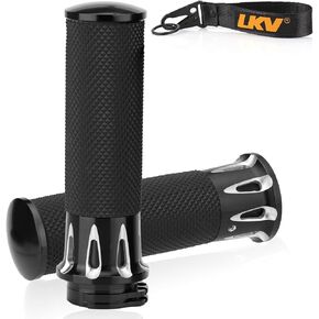 LKV Motorcycle Handlebar Grips 1 Inch 25mm Bar End Hand Grip with Throttle CNC Non-Slip Universal Compatible with Harley Davidson Cruisers Choppers Suzuki Kawasaki