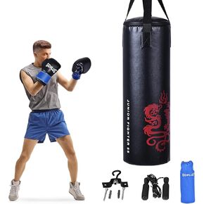 HOMGX 40LBS Boxing Five Piece Set, Pre Filled Youth Boxing Bag Set, Equipped w/Gloves, Jump Rope, Hooks, Backpacks, and Sandbags. Mixed Martial Arts Boxing Set for Children, Teenagers & Adults