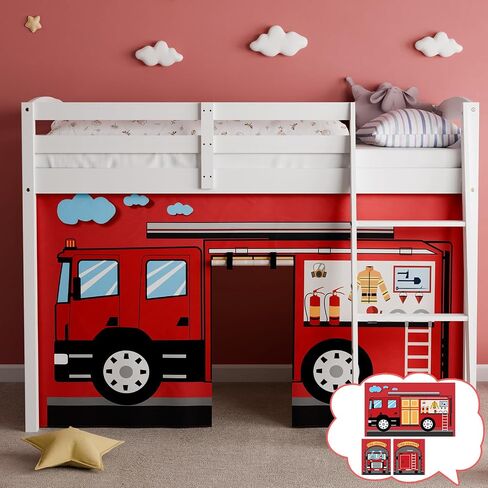 Fire-Truck Bunk Bed - 45H Curtains Premium and Customizable Cartoon Loft Bed Curtains for Children to Enhance The Imaginative Creation Bedroom Curtains(3PCS,Twins) in Saudi Arabia