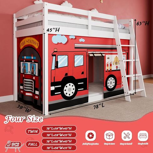 Fire-Truck Bunk Bed - 45H Curtains Premium and Customizable Cartoon Loft Bed Curtains for Children to Enhance The Imaginative Creation Bedroom Curtains(3PCS,Twins) in Saudi Arabia