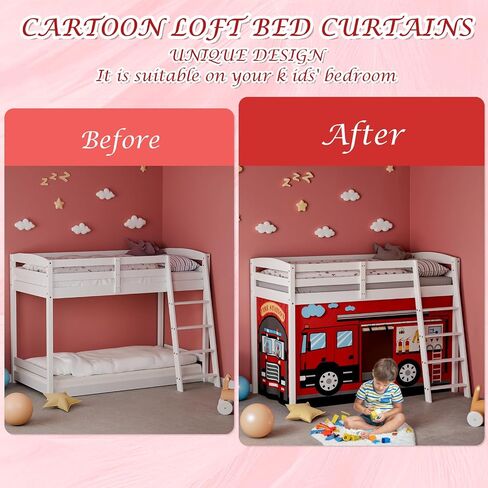 Fire-Truck Bunk Bed - 45H Curtains Premium and Customizable Cartoon Loft Bed Curtains for Children to Enhance The Imaginative Creation Bedroom Curtains(3PCS,Twins) in Saudi Arabia