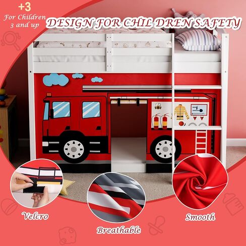 Fire-Truck Bunk Bed - 45H Curtains Premium and Customizable Cartoon Loft Bed Curtains for Children to Enhance The Imaginative Creation Bedroom Curtains(3PCS,Twins) in Saudi Arabia