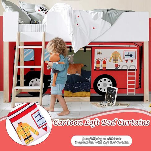 Fire-Truck Bunk Bed - 45H Curtains Premium and Customizable Cartoon Loft Bed Curtains for Children to Enhance The Imaginative Creation Bedroom Curtains(3PCS,Twins) in Saudi Arabia