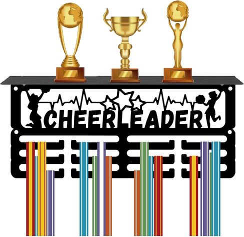 CREATCABIN Cheerleader Medal Holder Trophy Shelf Medal Hanger Display Rack Hanging Awards with Shelf Stand 3 Lines Design Hold 70+ Medals for Cheerleader Cheerlead Race Winner Member 11.4x5.1 Inch in Saudi Arabia