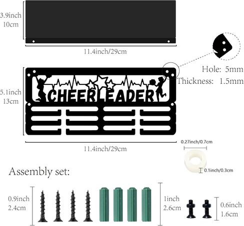 CREATCABIN Cheerleader Medal Holder Trophy Shelf Medal Hanger Display Rack Hanging Awards with Shelf Stand 3 Lines Design Hold 70+ Medals for Cheerleader Cheerlead Race Winner Member 11.4x5.1 Inch in Saudi Arabia