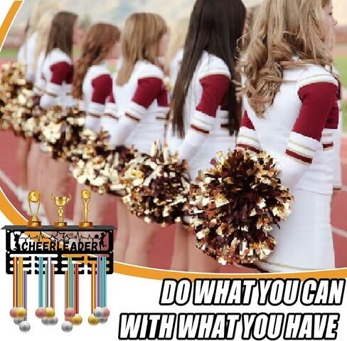CREATCABIN Cheerleader Medal Holder Trophy Shelf Medal Hanger Display Rack Hanging Awards with Shelf Stand 3 Lines Design Hold 70+ Medals for Cheerleader Cheerlead Race Winner Member 11.4x5.1 Inch in Saudi Arabia