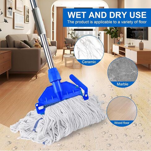 Mop Handle Commercial Heavy Duty - 70 inch Metal Commercial Mop Stick,Side Gate Mop Head Replacement Holder for Floor Cleaning,Clamp Mop Handle Quick Change for Wet Mop (1) in Saudi Arabia