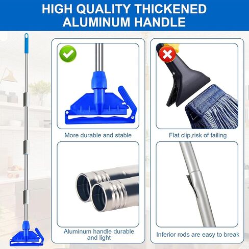 Mop Handle Commercial Heavy Duty - 70 inch Metal Commercial Mop Stick,Side Gate Mop Head Replacement Holder for Floor Cleaning,Clamp Mop Handle Quick Change for Wet Mop (1) in Saudi Arabia