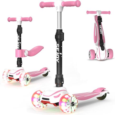 Sejoy Toddler Kick Scooter for Kids with 3 Wheels Extra-Wide Childrens Foldable Toy Scooter with Adjustable Height/Handlebars & Folding Seat for Kids Ages 3+(Blue) in Saudi Arabia