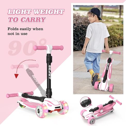 Sejoy Toddler Kick Scooter for Kids with 3 Wheels Extra-Wide Childrens Foldable Toy Scooter with Adjustable Height/Handlebars & Folding Seat for Kids Ages 3+(Blue) in Saudi Arabia