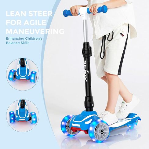 Sejoy Toddler Kick Scooter for Kids with 3 Wheels Extra-Wide Childrens Foldable Toy Scooter with Adjustable Height/Handlebars & Folding Seat for Kids Ages 3+(Blue) in Kuwait