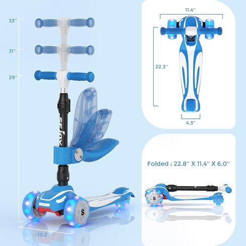 Sejoy Toddler Kick Scooter for Kids with 3 Wheels Extra-Wide Childrens Foldable Toy Scooter with Adjustable Height/Handlebars & Folding Seat for Kids Ages 3+(Blue) in Kuwait