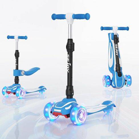 Sejoy Toddler Kick Scooter for Kids with 3 Wheels Extra-Wide Childrens Foldable Toy Scooter with Adjustable Height/Handlebars & Folding Seat for Kids Ages 3+(Blue) in Kuwait