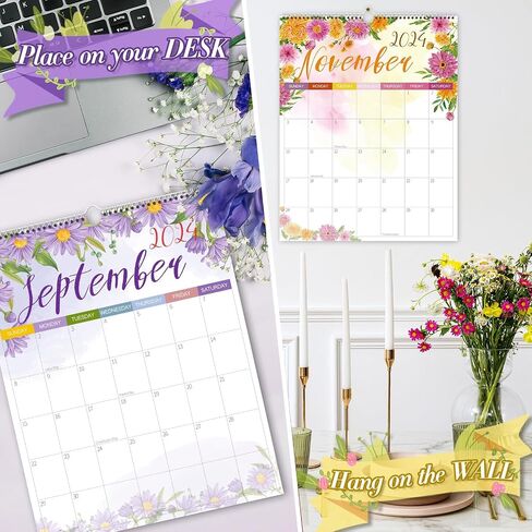 GuassLee Wall Calendar 2024-2025, 2024 Calendar Wall, 18-Months Hanging Calendar Jul. 2024 to Dec. 2025, 14" x 11" Monthly Planner Wall with Thick Paper, Plant Design for Office School Home Teacher in Saudi Arabia